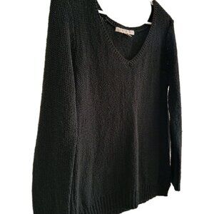 Boston Proper Womens M Black Knit Pullover Sweater V-neck Boho Casual Elevated